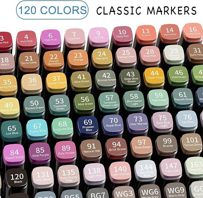 120 Colors Alcohol Markers Set, Dual Tips Blender Art Marker for Drawing Permanent Sketch Marker for adult coloring, Illustrations Alcohol Based Markers, Artist Pens and Gifts