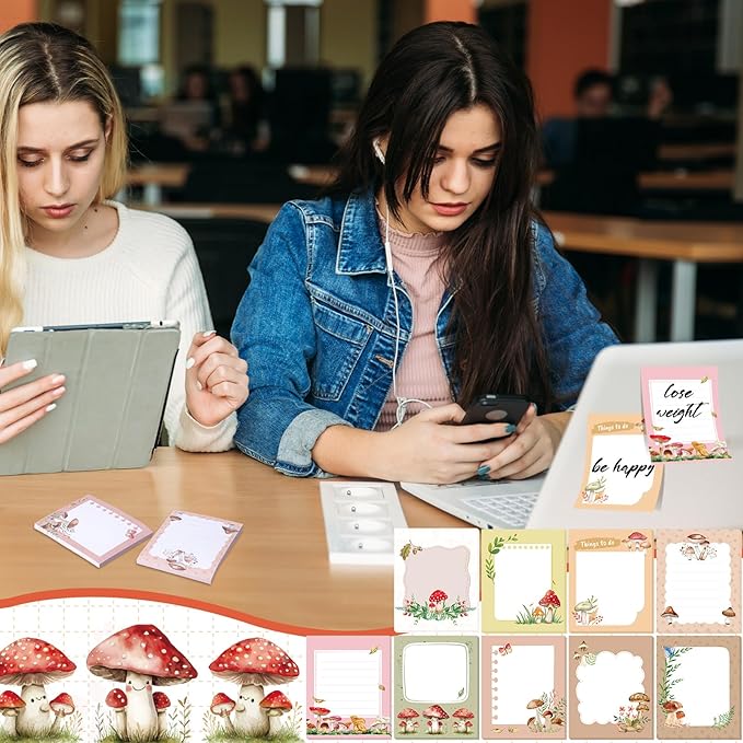 Sabary 9 Pads Cute Sticky Notes Animal Sticky Note Pads 3.15 x 3.94 Inches Colored Adhesive Memo Reminder Decor for Journal School Office Gifts(Mushroom)