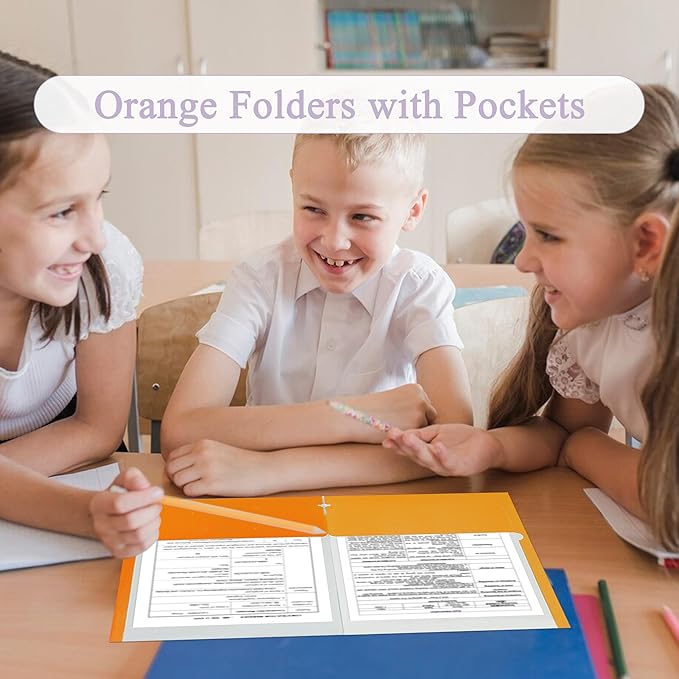 Zzrywuty File Folders with Pockets Letter Size, 25-Pack Paper Folders with Card Slot, Two Pocket Folders for School Students, Businessmen, Home and Office Workers (Orange)