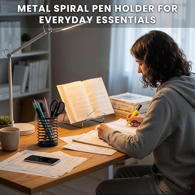 Wire Pencil Holder for Desk | Spring Shaped Pen Cup Holder & Pencil Cup Organizerfor Desk | Multipurpose Cute Pen Holders & Countertop Toothbrush Holders | Unique Stationary Organizer for Desks