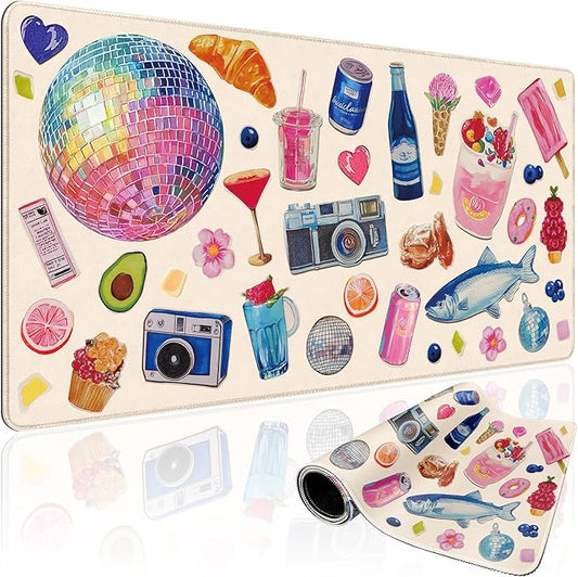 Watercolor Stickers Gaming Mouse Pad 31.5"x15.7"｜XXL Desk Mat, Non-Slip Rubber Base & Stitched Edges - Extended Waterproof Mousepad for PC/Laptop/Office/Home Decor