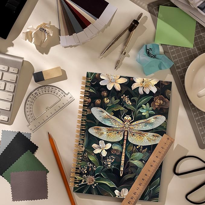 Dragonfly Gifts Notebook Journal Dragonfly Gifts for Women Spiral Notebook, Vintage Floral Botanical Dragonflies Notebooks Gifts for Women Girls, Dragonflies School Office Supplies, 6x8.2In