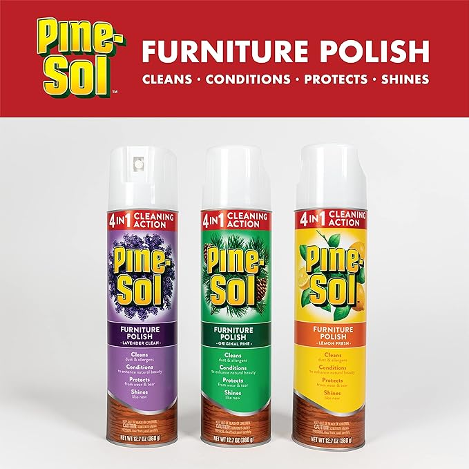 Pine-Sol Furniture Polish Aerosol, Lemon Scent - Wood Furniture Polish Spray Gives You A Powerful Clean You Can Trust - 12.7 Ounce