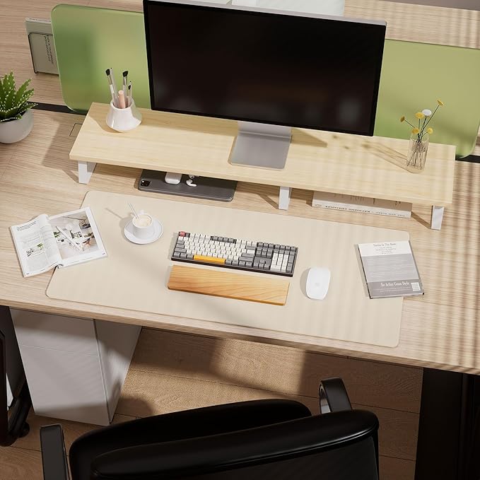 Aothia Dual-Sided Desk Mat - Natural Cork & Leather Desk Protector, Large Mouse Pad, Waterproof Blotter, Writing Pad for Office/Home, Beige (25.6"x13.7")