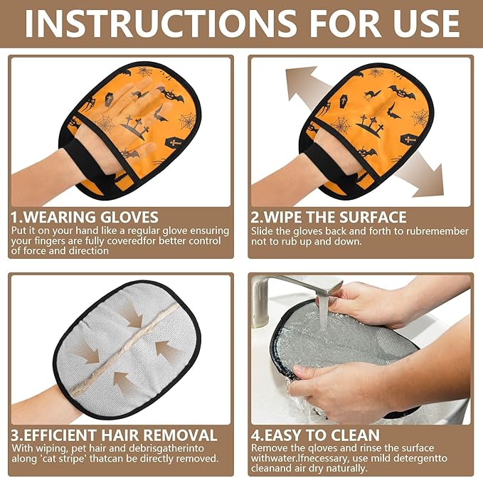 CHPGPUG Halloween Pet Hair Removal Glove for Cats & Dogs Reusable Pet Hair Removal Glove pet Hair Electrostatic Gloves