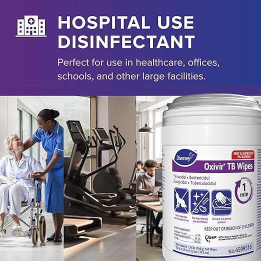 Oxivir Diversey Tb 4599516 Ready-to-Use Disinfectant Cleaning Wipes, Accelerated Hydrogen Peroxide, Unscented, Standard 6x7-Inch Sheets, 160-Wipes, 1-Canister (Pack of 12)