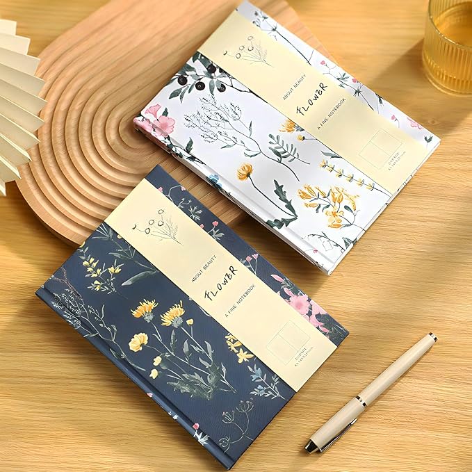 Floral Journal for women, Floret Hardcover Notebook, A5, 6x8, Medium Ruled Notebook, Lay-flat, Linen Journal, Notebooks for School, Writing Journal, Reading Journal, Garden Journal, White
