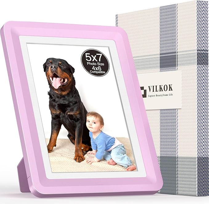 1-Pack 5x7 Picture Frame or 4x6 with Mat – Shatterproof Plastic Picture Frames for Family, Nursery & Playroom, Wall & Tabletop Frame for Home or Office, Safe Lightweight Design, Dreamy Pink
