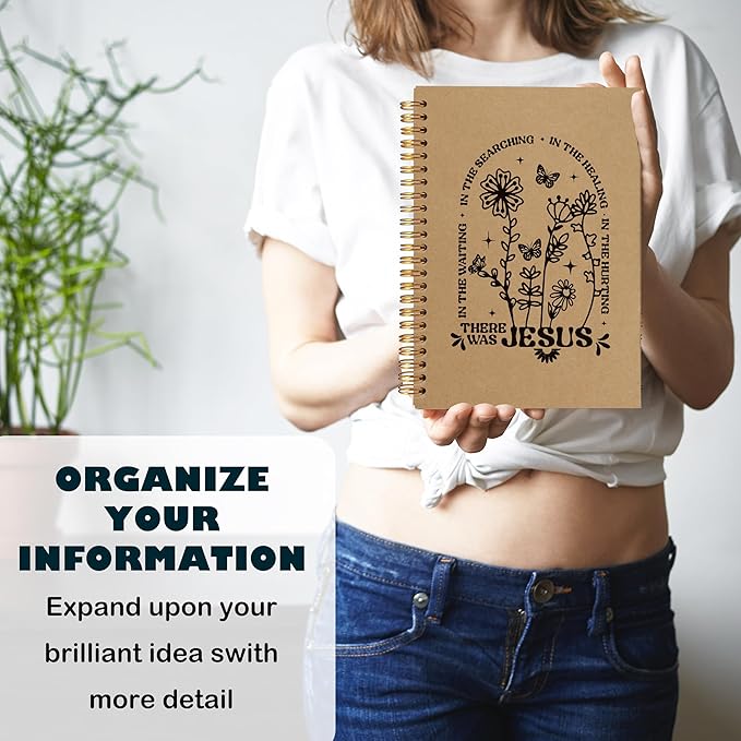 BearCake Boho Floral Christian Notebook Journal, Christian Gifts for Women, Bible Notebooks for Note Taking, Bible Journaling Notebook, Where the Jesus Hardcover Spiral Notebook 5.5x8.3 kraft paper