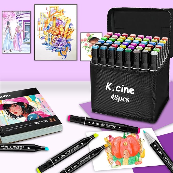 48 Colors Alcohol Markers, Dual Tip Art Markers with Brush Tip & Chisel Tips, Artist Art Sketch for Adults Coloring Illustration Book Painting Card Making