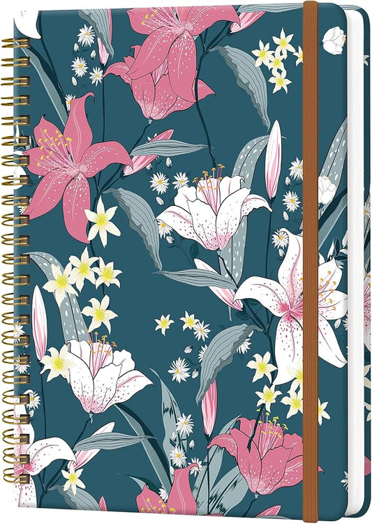 Spiral Journal Notebook for Women, Hardcover A5 College Ruled Notebook, 120 Pages, Thick Paper, Cute Lined Journal for School, Office & Work, 6 x 8.4 in(Cute Flower)