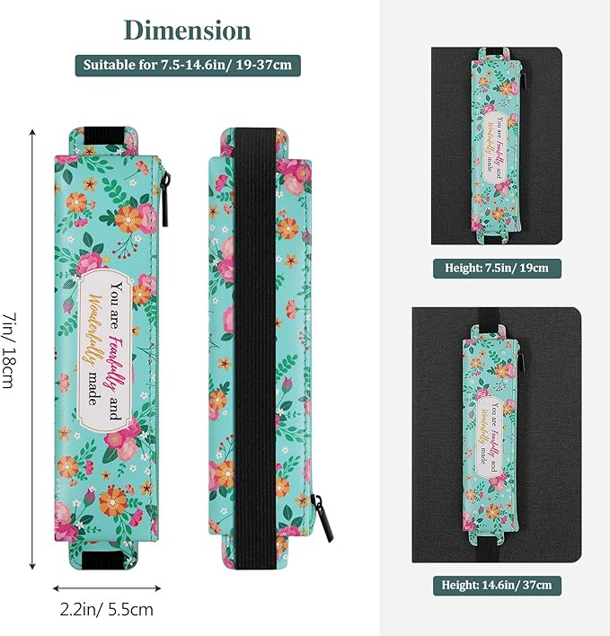 MoKo Elastic Pen Holder for Notebook, 4 Pieces PU Leather Pencil Case with Adjustable Band, Stationery School Supplies Zipper Bag for Planners, Journals, Book