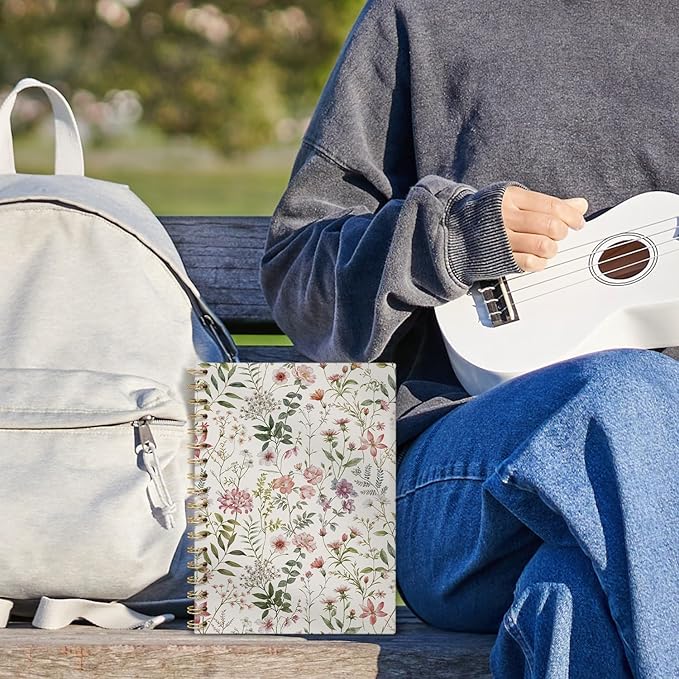 Floral Journal Notebooks, Girly Aesthetic College Ruled Notebooks for Note Taking, Cottagecore Botanical Floral Journal Journaling, Spiral Notebook 5.5x8.3