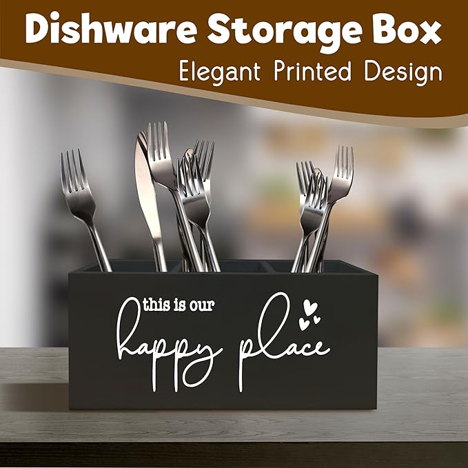 Inspirational Quote This is Our Happy Place Rustic Porch Bathroom Kitchen Decor Wooden Pencil Holder Organizer for Home Office Accessories Inspirational Desk Pen Holder,Housewarming Gifts