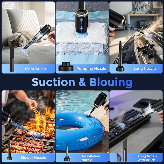 QWMSNUV Aspirador portátil inteligente, Negro, potencia de succión 24000Pa, Tiempo de ejecución de 50 min, diseño multifunción 5 en 1, chip de Doble Sensor, Motor sin cepillo