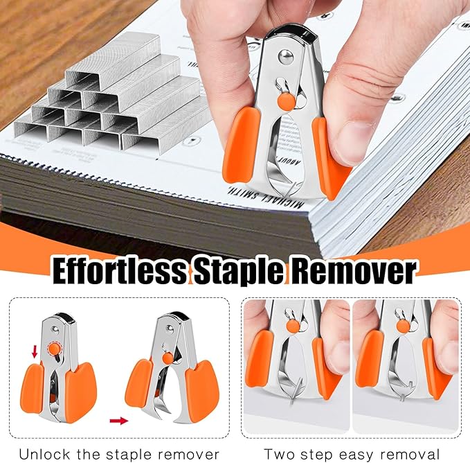 Stapler 25 Sheet Capacity with 1000 Staples and Staple Remover - Staplers for Desk, Non-Slip Office Stapler with Staples, Orange