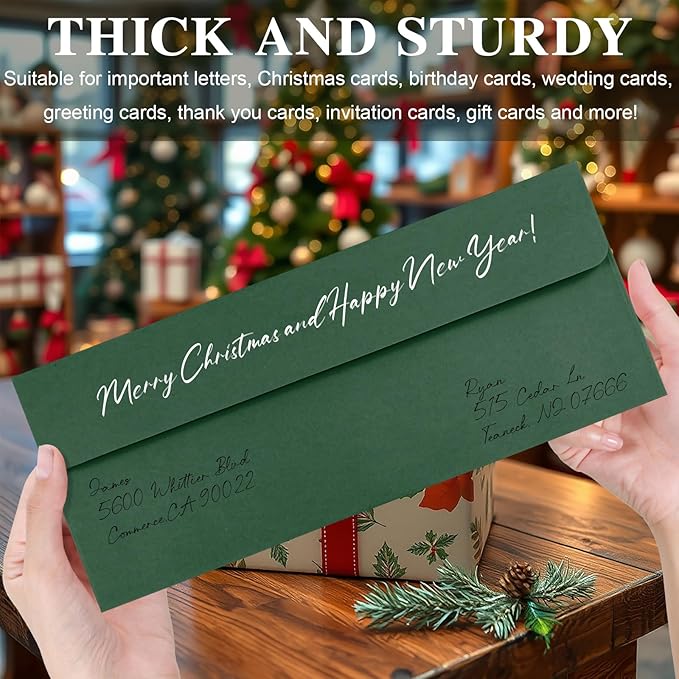 50 Pack Christmas Red and Dark Green #10 Business Envelopes, Standard Envelopes Self Seal, 4 1/8 x 9 1/2 Inch Letter Size Business Mailing Envelopes for Baby Shower Wedding Birthday