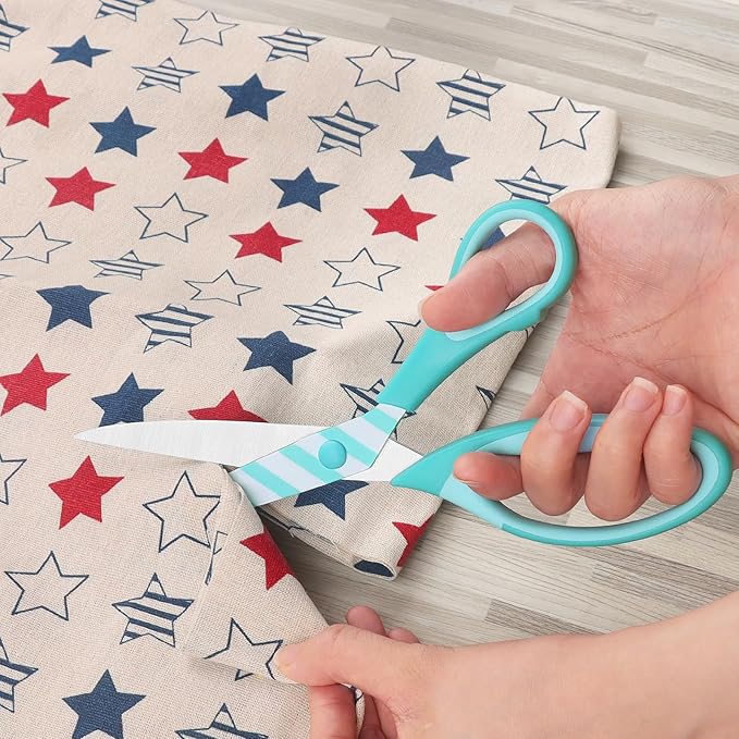 Scissors, Sharp Blades with Pattern, Soft Grip Handle, Multi-Purpose Scissors Set of 3 Suitable for Families, Office, and School Use, Blue