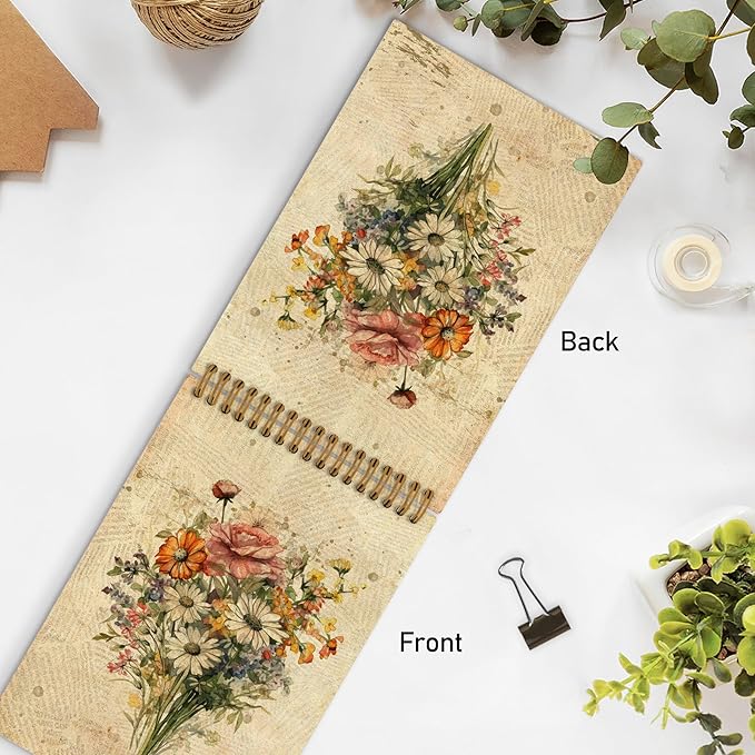 Vintage Floral Top Spiral Notebook, Flower Journal Notebook, Floral Journal, Retro Floral Plant Notebooks for School Work, Boho Botanical Office Supplies Gifts for Women Men Christmas, 5.5x8.3In