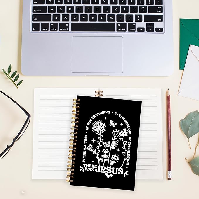 Boho Floral Christian Notebook Journal, Christian Gifts for Women, Bible Notebooks for Note Taking, Bible Journaling Notebook, Where the Jesus Hardcover Spiral Notebook 5.5x8.3 black