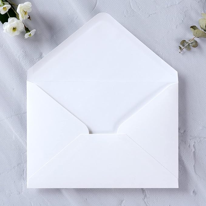 PONATIA 50 PCS/Pack A7 Envelopes, 5.25 x 7.48'' White Envelope, Perfect For 5 x 7'' Wedding Invitation Cards, Christmas Gift Cards Envelopes, Acrylic Invitations, Photos