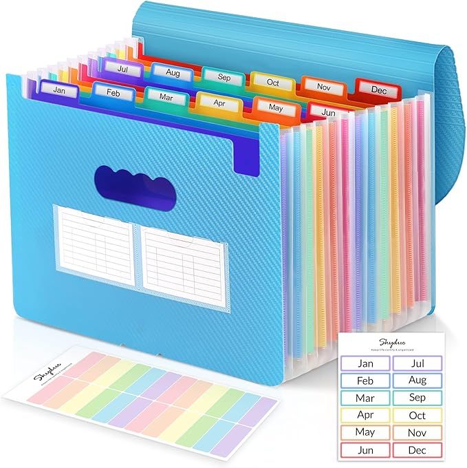 SKYDUE Accordion File Organizer, 13 Pocket File Folder Organizer with Tabs，Expanding Receipt & Paper Organizer for Letter A4 Size Blue