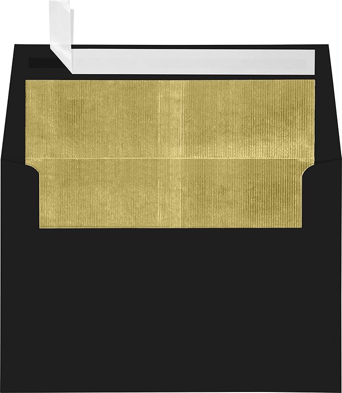 LUXPaper A4 Foil Lined Invitation Envelopes | Peel & Press | 4 1/4" x 6 1/4" | Black w/Gold LUX Lining | 80lb. Text | 50 Qty