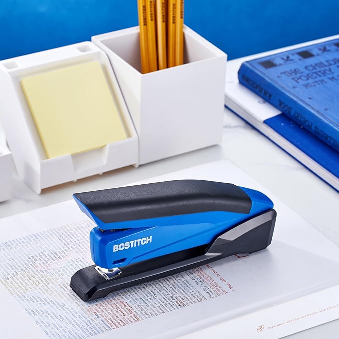 Bostitch Office InPower Spring-Powered Desktop Stapler, 20 Sheet Capcity, Built in Remover, Blue (1122)