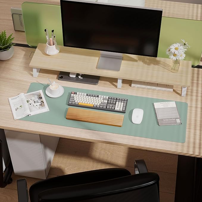 Aothia Leather Desk Pad Protector - Large Mouse Pad, Office Mat, Non-Slip PU Leather Blotter, Laptop Desk Pad, Waterproof Writing Pad for Office and Home (Light Blue, 38" x 13.7")