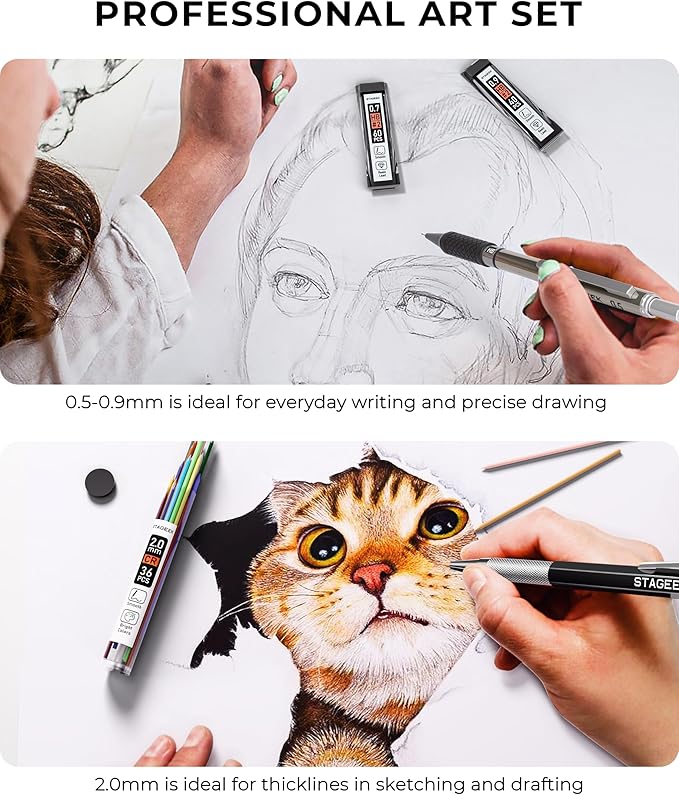 30PCS Mechanical Pencil Set with Leather Bag, Drawing Pencils 0.5, 0.7, 0.9MM & 3PCS 2MM Sketching Pencil with 464PCS Leads (6B 4B 2B HB 2H 4H Color) for Artist Drafting Drawing Writing