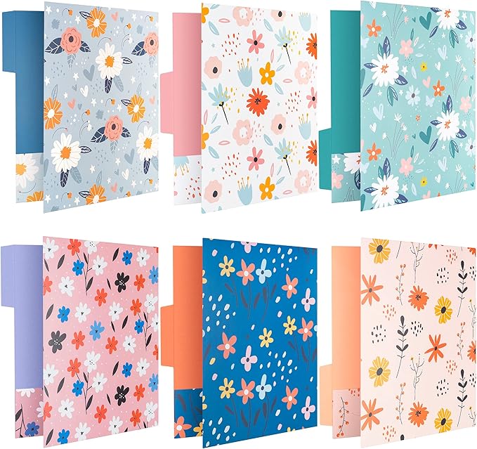 Decorative File Folders, 12-Pack Cute Spring Floral File Folders, Letter Size, 6 Designs