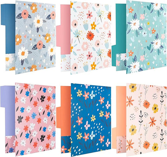 Decorative File Folders, 12-Pack Cute Spring Floral File Folders, Letter Size, 6 Designs