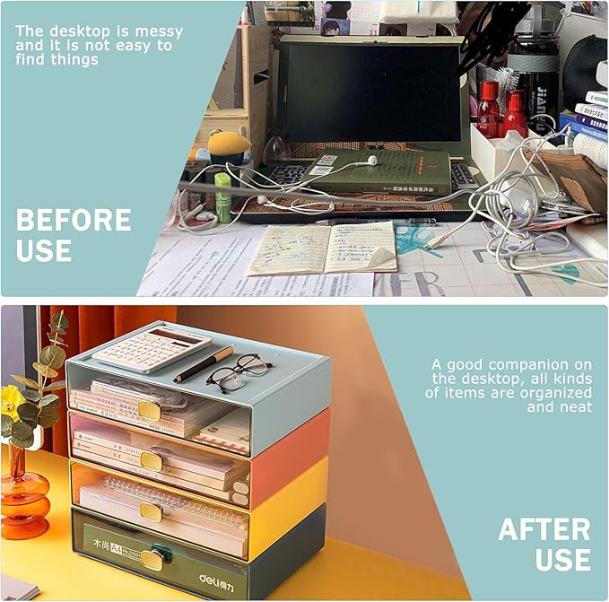 Large Desk Drawer Organizer 13"x9"x3.3" Stackable Desktop Storage Organizer for Copy Paper Clear Home Office Organizer Box Drawer Container for Stationery, Bathroom (Orange, L-1 Drawer)