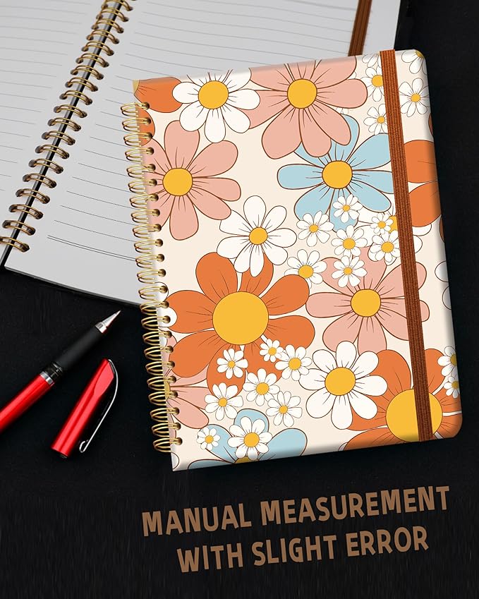 Ruled Spiral Writing Notebook,A5 Hardcover Lined College Journal for Women,Strong Twin-Wire Binding with Premium Paper,8.4" X 6",Perfect for School,Office,Home(Orange Pink Flowers)