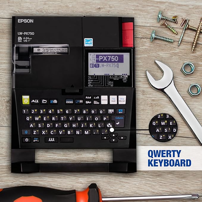 Epson LABELWORKS LW-PX750PCD Industrial Label Maker Kit & 5 Unit Pack of Black on White Flexible and Durable Vinyl Industrial Label Maker Tape