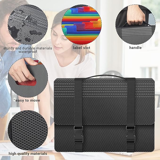 Expanding File Folders with Handle,Accordion File Organizer,12 Pockets Accordian Folders Expandable Filing Box,Portable Files Box for Documents Receipt Bill,A4/Letter Size,Diamond