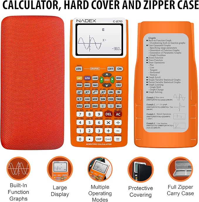 Scientific Calculator with Graphing, Includes Carrying Case, for College and High School Students, Calculus, Algebra, Geometry, Trigonometry, Statistics, Physics, Chemistry, Orange