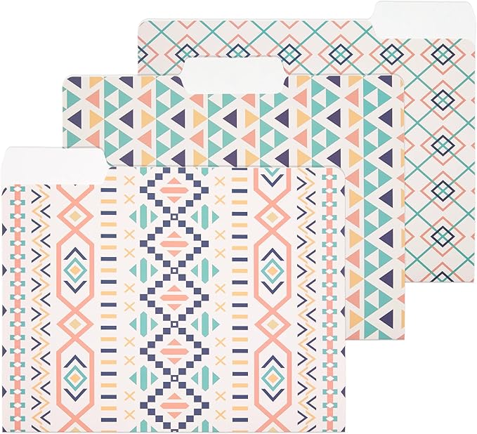 Y YOMA 12 Pack Decorative File Folders Letter Size File Folder with 1/3-Cut Tab Cute Pretty Colored Heavyweight Filing Folder File Organizers for Office School Home Desktop, Indian Style