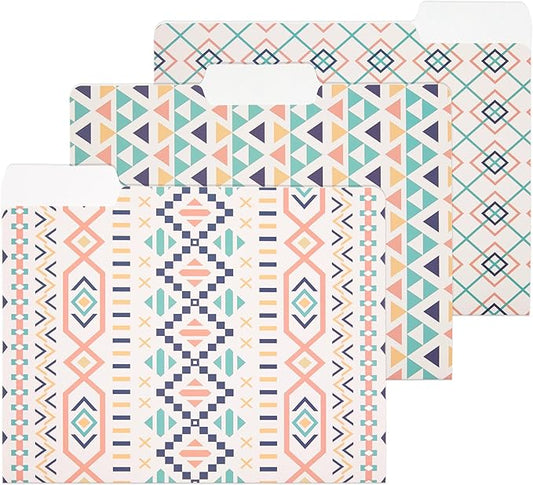 Y YOMA 12 Pack Decorative File Folders Letter Size File Folder with 1/3-Cut Tab Cute Pretty Colored Heavyweight Filing Folder File Organizers for Office School Home Desktop, Indian Style