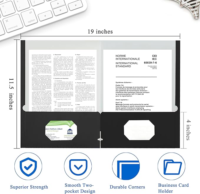 Zzrywuty File Folders with Pockets Letter Size, 50-Pack Paper Folders with Card Slot, Two Pocket Folders for School Students, Businessmen, Home and Office Workers（Black）