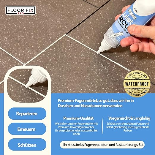 Floor-Fix Pro - Twist & Grout Repair Kit - Premixed & Waterproof Fast Tile Grout Reviver - Bathroom, Shower, Kitchen (Cream, 8.8 Fl Oz)
