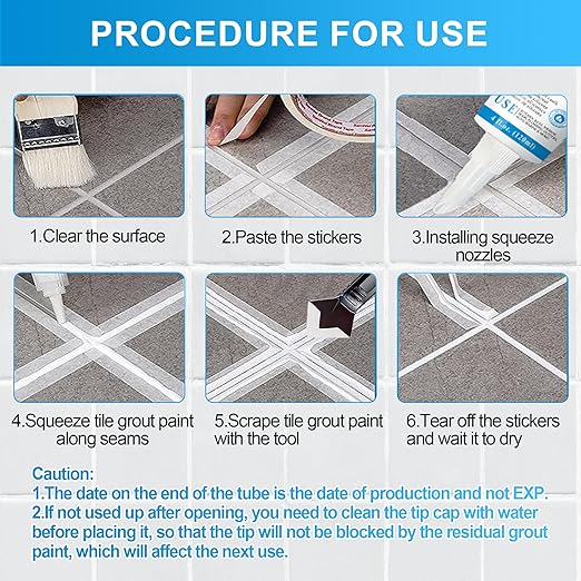 8Oz White Waterproof Caulk & Seal Silicone Sealant, Wadities Tile Grout Repair Kit with Grout Remove Scraper, Shrink & Crack Proof for Bathroom, Shower, Kitchen, Floor (4Oz, Pack of 2)