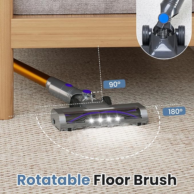 NEWBULIG Cordless Vacuum Cleaner, Lightweight Stick Vacuum for Home with Anti-Tangle and LED Lights, Powerful Rechargeable Wireless Cleaners for Hardwood Floors Carpet Pet Hair