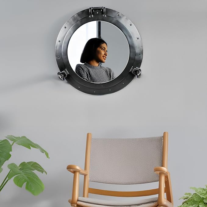Nagina International Premium Vintage Antique Rustic Polished Aluminium Black Porthole (15 Inches) [B06XQJM626]