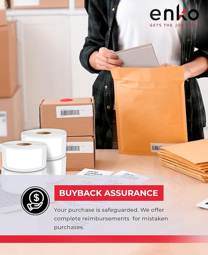 enKo Compatible for Dymo 30336 Labels (1 x 2-1/8 inches) - 6 Rolls, 3,000 Labels for Dymo LabelWriter 450 Turbo Printer and 4XL - Direct Thermal Address, Shipping and Barcode