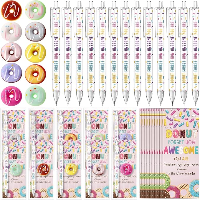 30 Sets Donuts Gifts Bulk Christmas Prizes Donuts Party Favors Inspirational Mechanical Pencil Stress Ball and Awesome Cards Christmas Office Staff Gifts for Employee Coworkers Team Group