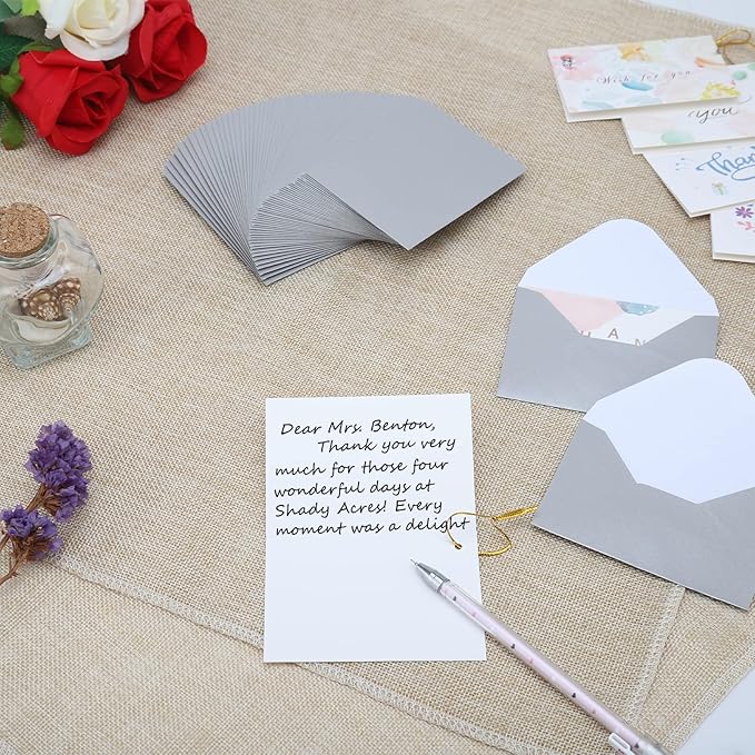 100 Pack 4 x 2.75" Mini Envelopes Metallic Silver 120GSM Gift Card Envelopes Bulk Small Paper Gift Card Sleeves Greeting Card Business Card Tiny Envelope Pockets for Card & Invitation