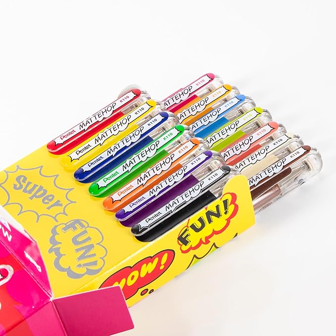 Pentel Mattehop Gel Pens, Original + Cheerful Colors Box Set, (1.0mm), Bold Line, 14 Assorted Colors (K110-V14ST)