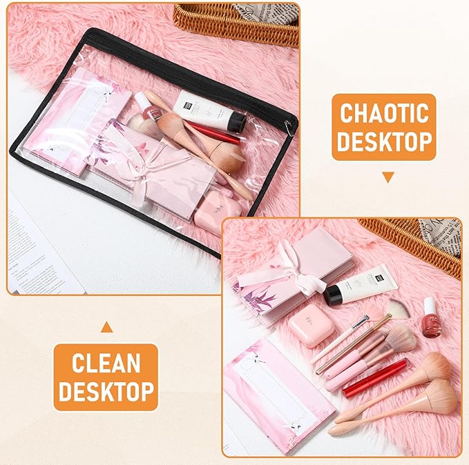 Outus 8 Pcs Clear Zipper Pouches Pencil Pouches PVC Makeup Pouch Envelopes Folder Storage Multi Purpose Pouch Document File Organization Bags, Office Supplies (Black Edging,15.3 x 10.8 Inch)