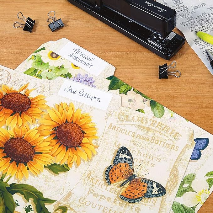 Current Grande Fleur File Folders Value Pack - Bulk Set of 24, 6 Pretty Decorative Designs, 1/3 Cut Tabs, Heavy-Duty Paper Stock, Office Supplies for Home & Work, 9-½” x 11-¾” Letter Size